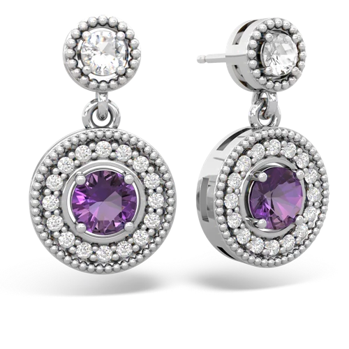 white topaz-amethyst halo earrings