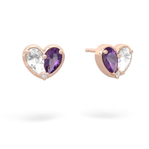 white topaz-amethyst one heart earrings