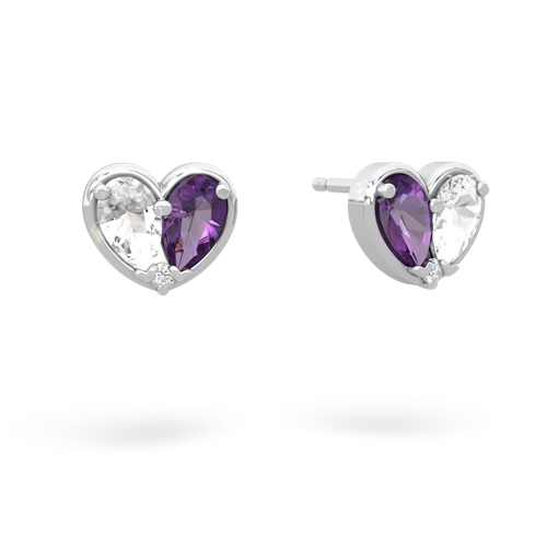 white topaz-amethyst one heart earrings