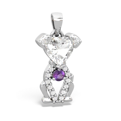 white topaz-amethyst birthstone puppy pendant