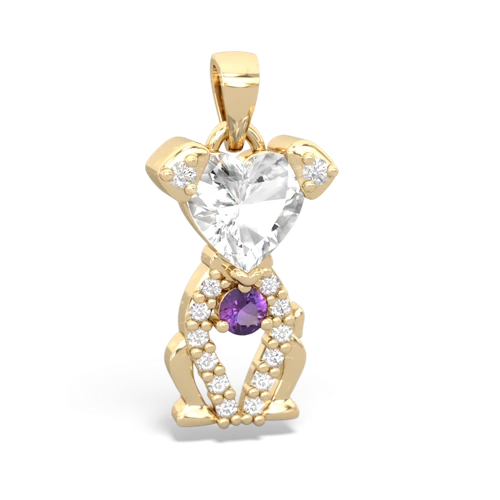 white topaz-amethyst birthstone puppy pendant