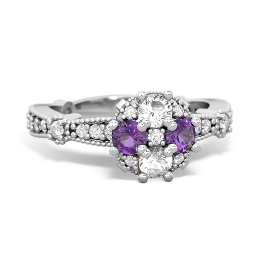 white topaz-amethyst art deco engagement ring