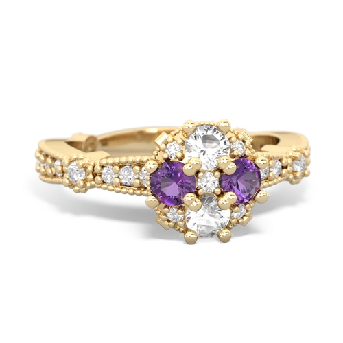 white topaz-amethyst art deco engagement ring