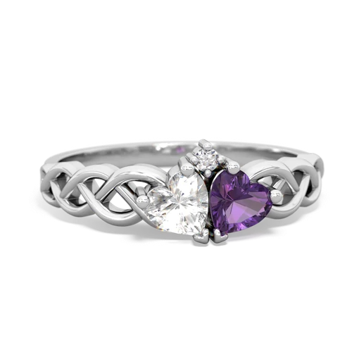 white topaz-amethyst celtic braid ring