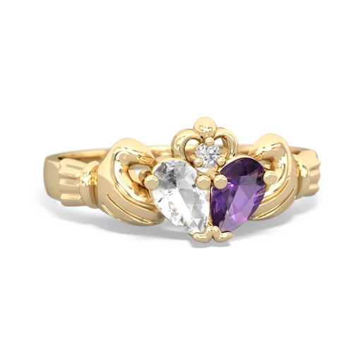 white topaz-amethyst claddagh ring