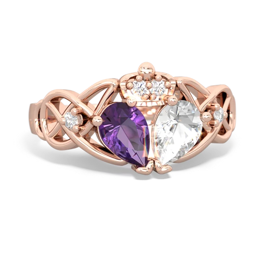 white topaz-amethyst claddagh ring