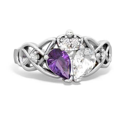 white topaz-amethyst claddagh ring