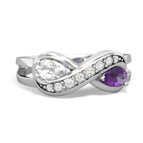 white topaz-amethyst diamond infinity ring