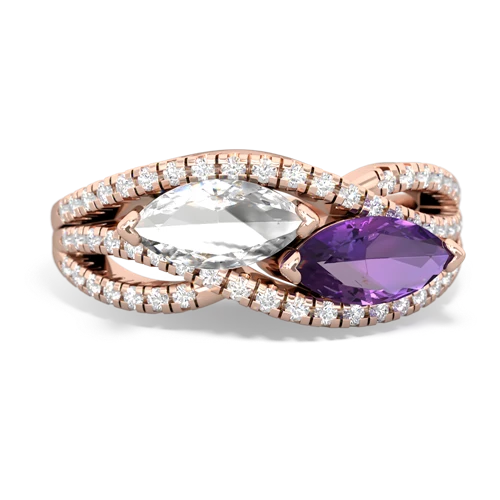 white topaz-amethyst double heart ring