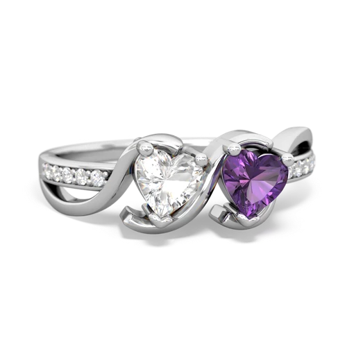 white topaz-amethyst double heart ring