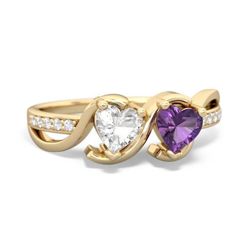 white topaz-amethyst double heart ring