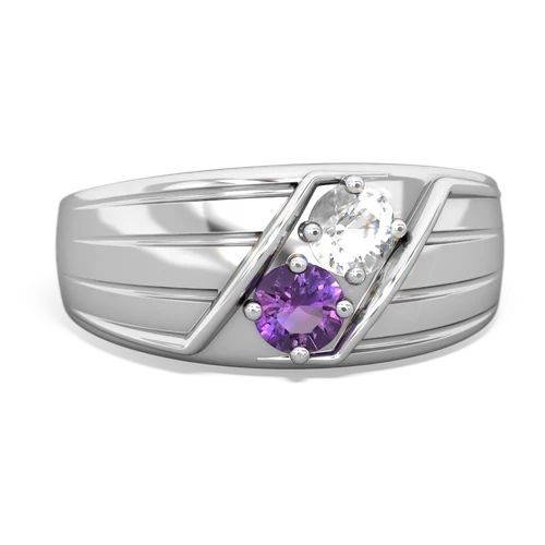 white topaz-amethyst mens ring