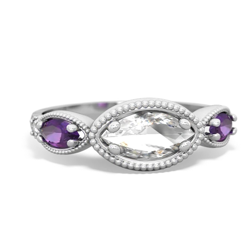 white topaz-amethyst milgrain marquise ring