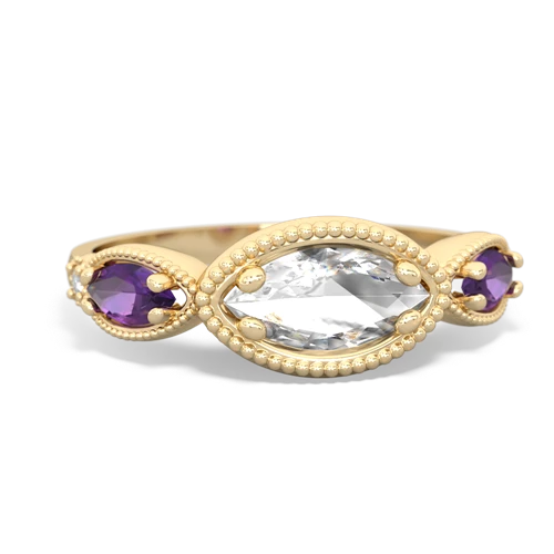 white topaz-amethyst milgrain marquise ring