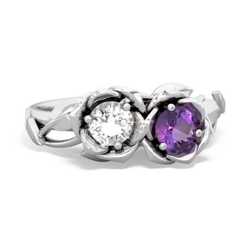 white topaz-amethyst roses ring