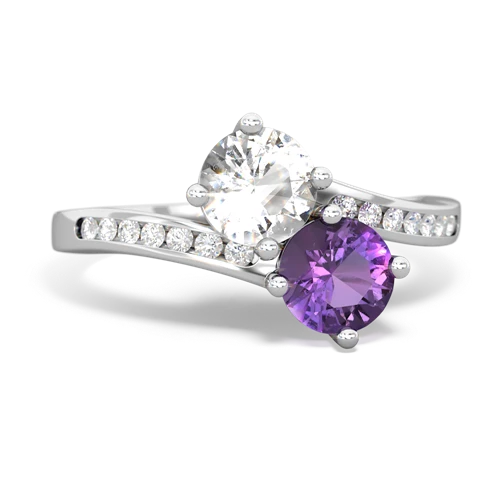white topaz-amethyst two stone channel ring