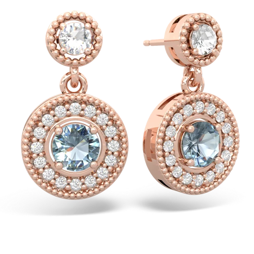 white topaz-aquamarine halo earrings