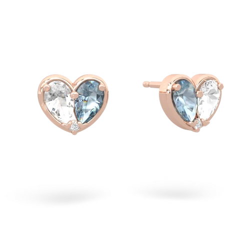 white topaz-aquamarine one heart earrings