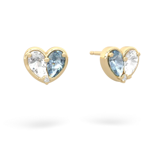white topaz-aquamarine one heart earrings