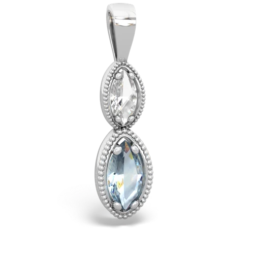 white topaz-aquamarine antique milgrain pendant