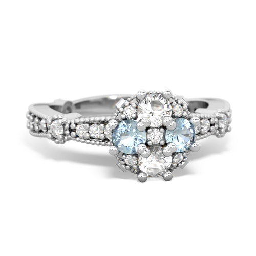 white topaz-aquamarine art deco engagement ring