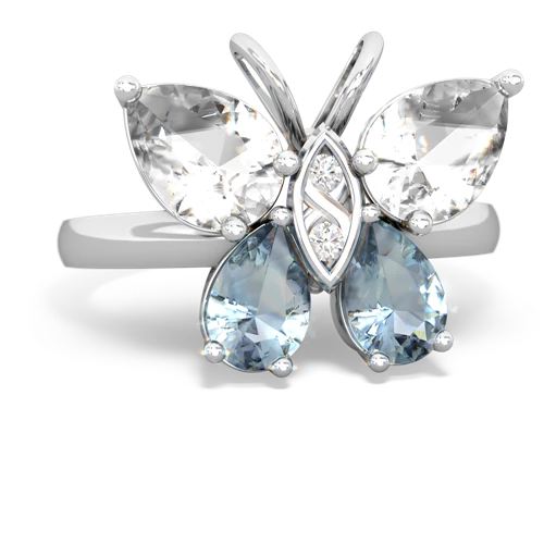 white topaz-aquamarine butterfly ring