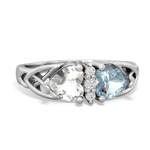 white topaz-aquamarine celtic ring