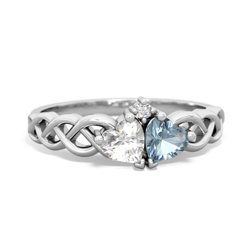 white topaz-aquamarine celtic braid ring