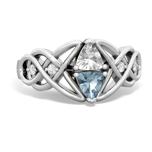 white topaz-aquamarine celtic knot ring