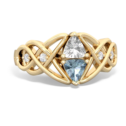 white topaz-aquamarine celtic knot ring