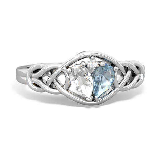 white topaz-aquamarine celtic knot ring