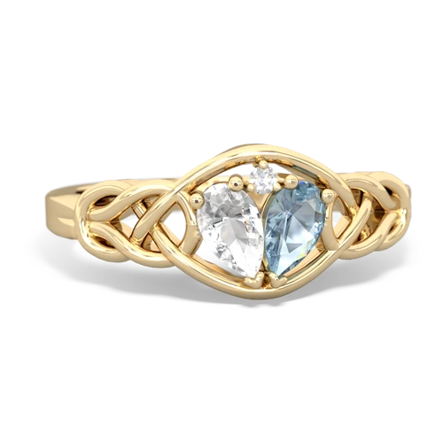 white topaz-aquamarine celtic knot ring