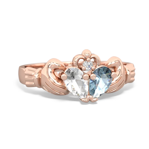 white topaz-aquamarine claddagh ring