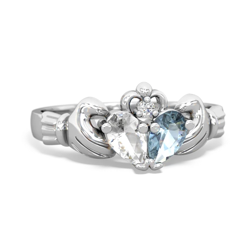 white topaz-aquamarine claddagh ring