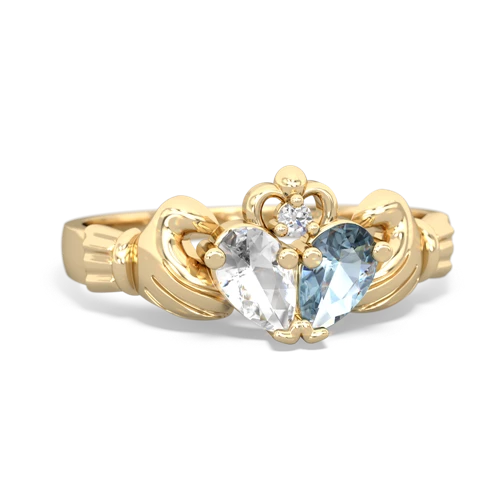 white topaz-aquamarine claddagh ring