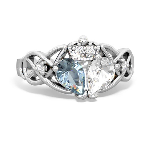 white topaz-aquamarine claddagh ring