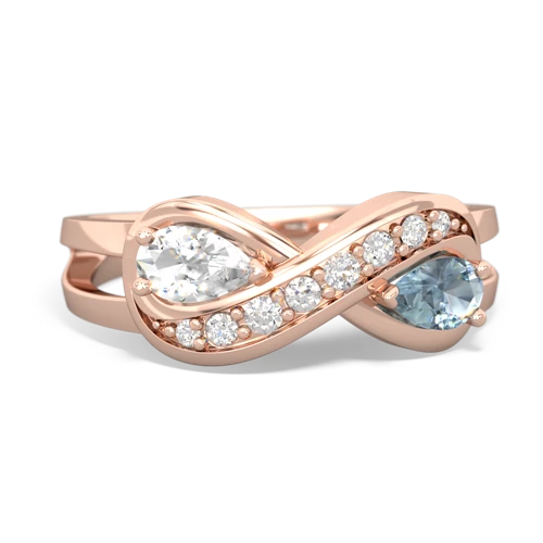 white topaz-aquamarine diamond infinity ring