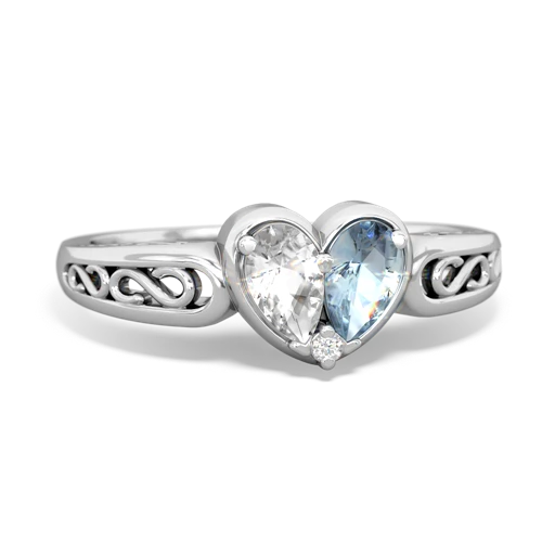white topaz-aquamarine filligree ring