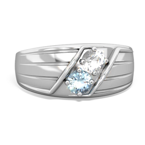 white topaz-aquamarine mens ring