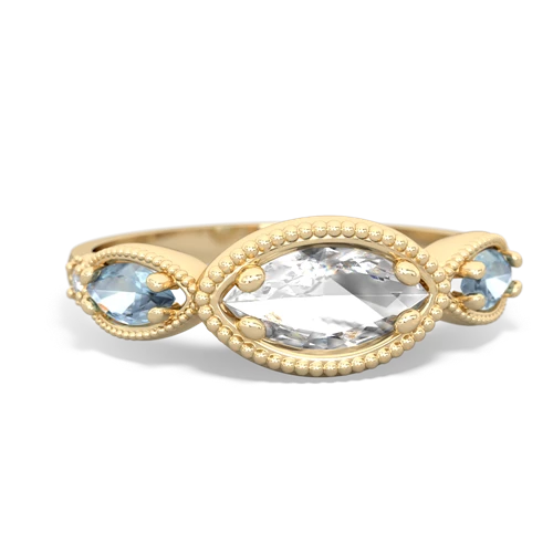 White Topaz Genuine White Topaz with Genuine Aquamarine and Genuine Opal Antique Style Keepsake ring Ring