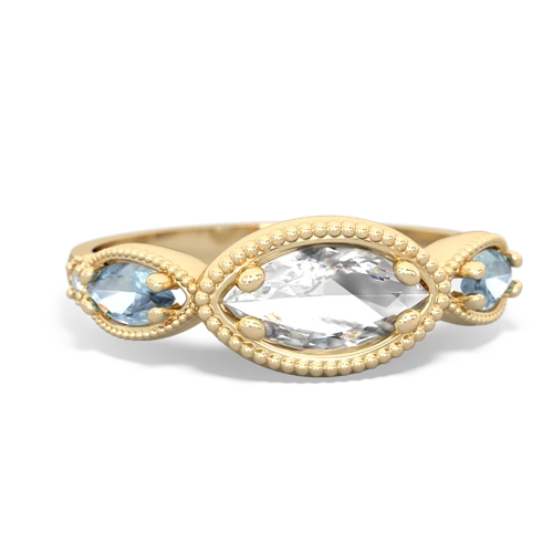 white topaz-aquamarine milgrain marquise ring