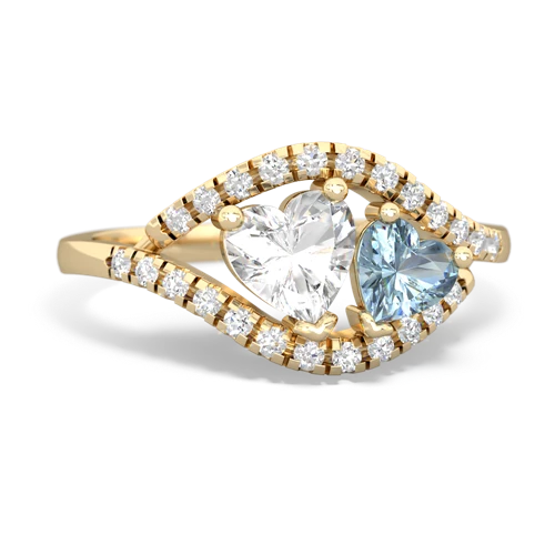 white topaz-aquamarine mother child ring