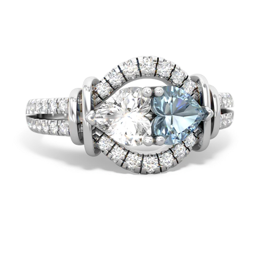 white topaz-aquamarine pave keepsake ring