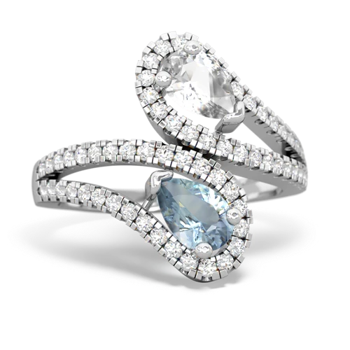 white topaz-aquamarine pave swirls ring