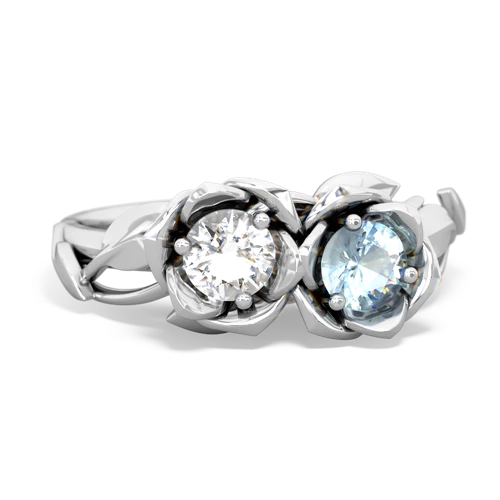 white topaz-aquamarine roses ring