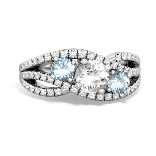 white topaz-aquamarine three stone pave ring