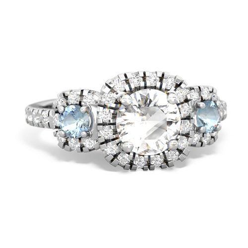 white topaz-aquamarine three stone regal ring