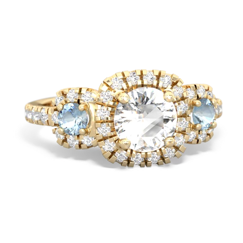 white topaz-aquamarine three stone regal ring
