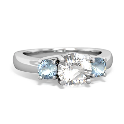 White Topaz Genuine White Topaz with Genuine Aquamarine and Genuine Opal Three Stone Trellis ring Ring