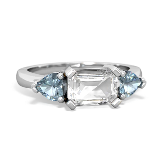 White Topaz Genuine White Topaz with Genuine Aquamarine and Genuine Pink Tourmaline Three Stone ring Ring